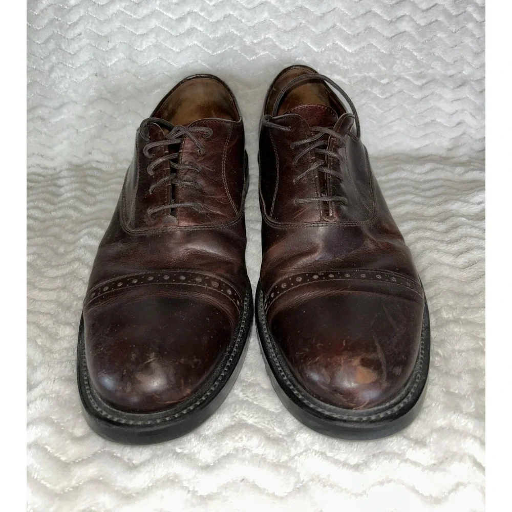 Johnston & Murphy Shoes‎ Mens Size 11.5 Brown Cap Toe Oxford Made Italy 20-7358